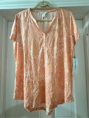 Liz Claiborne Women’s Coral Floral Short Sleeve Shirt Size XL NWT
